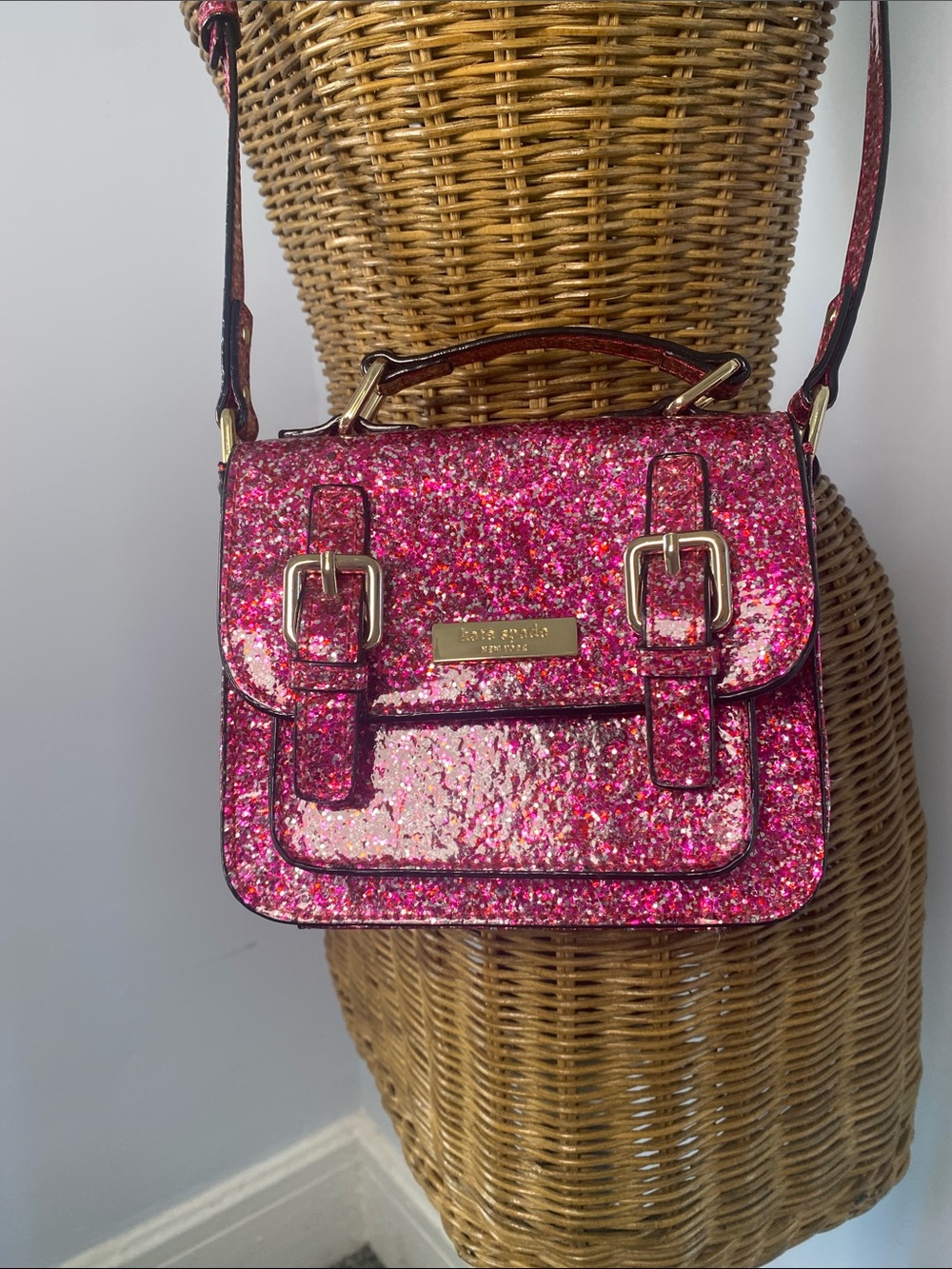 kate spade Pink Glitter Crossbody Satchel with Gold Hardware